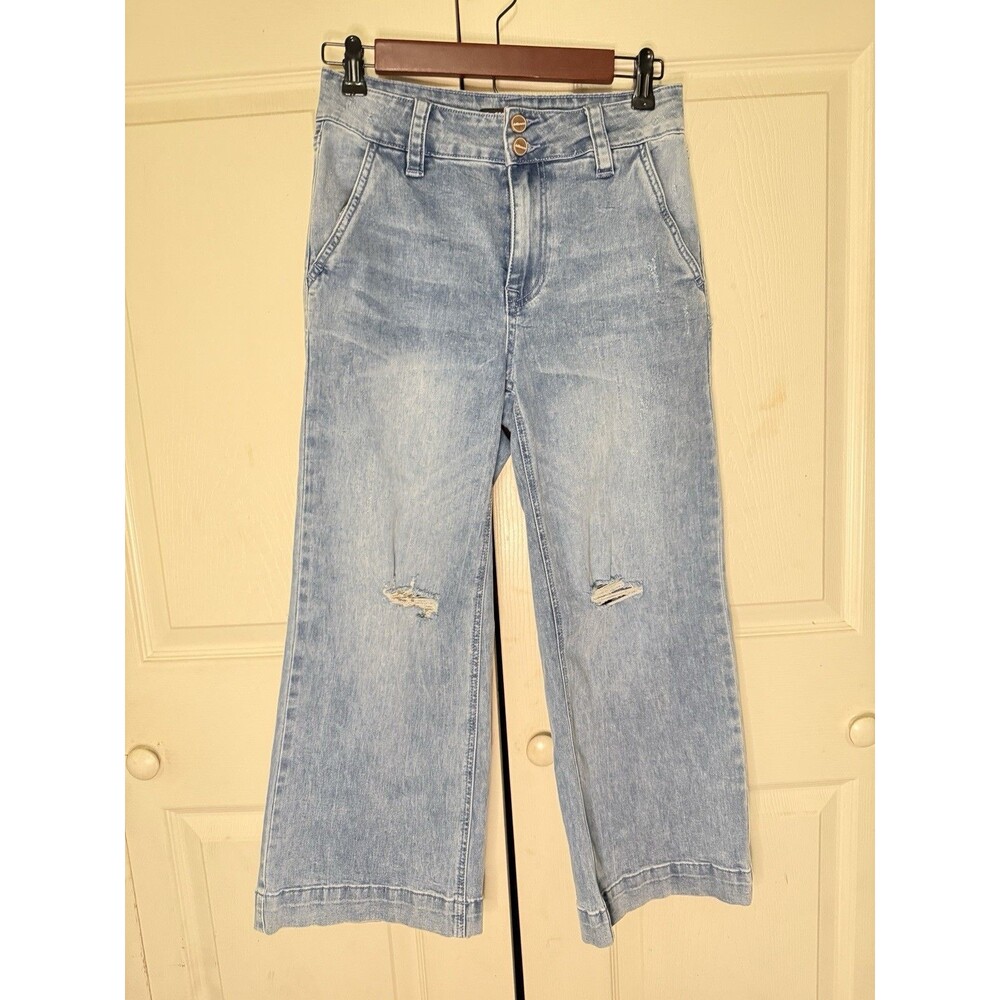 Dollhouse Jeans Distressed Ripped Wide Leg Cropped Medium Wash Women's Size 5/6